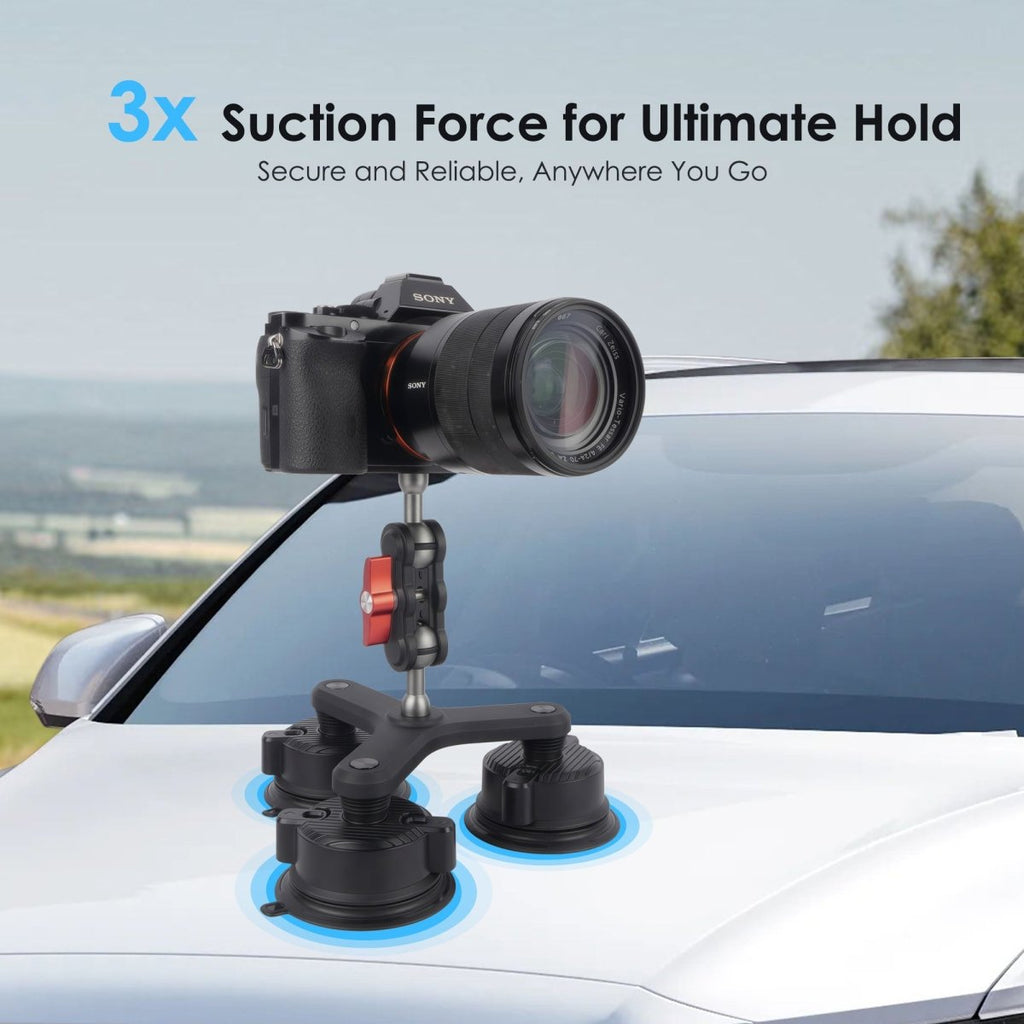 Mechrig Triple Suction Cup Car Mount Kit with Quick Release Plate