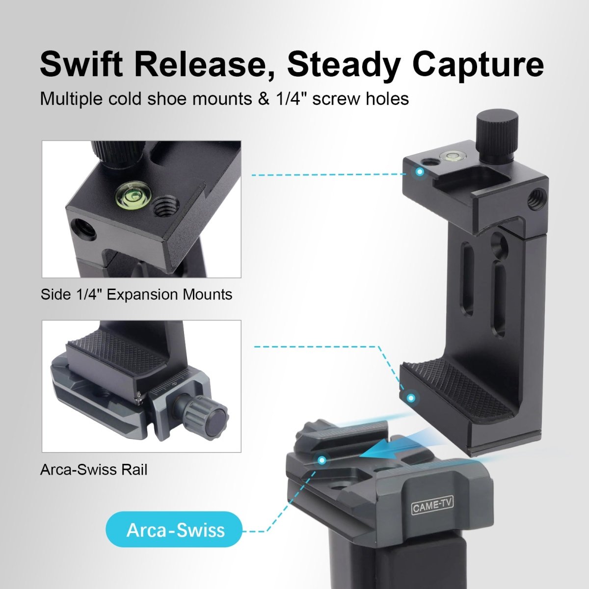 Mechrig Versatile Aluminum Alloy Phone Clip for 5 - 8 inch Phones with Multiple Mounts - CAME - TV