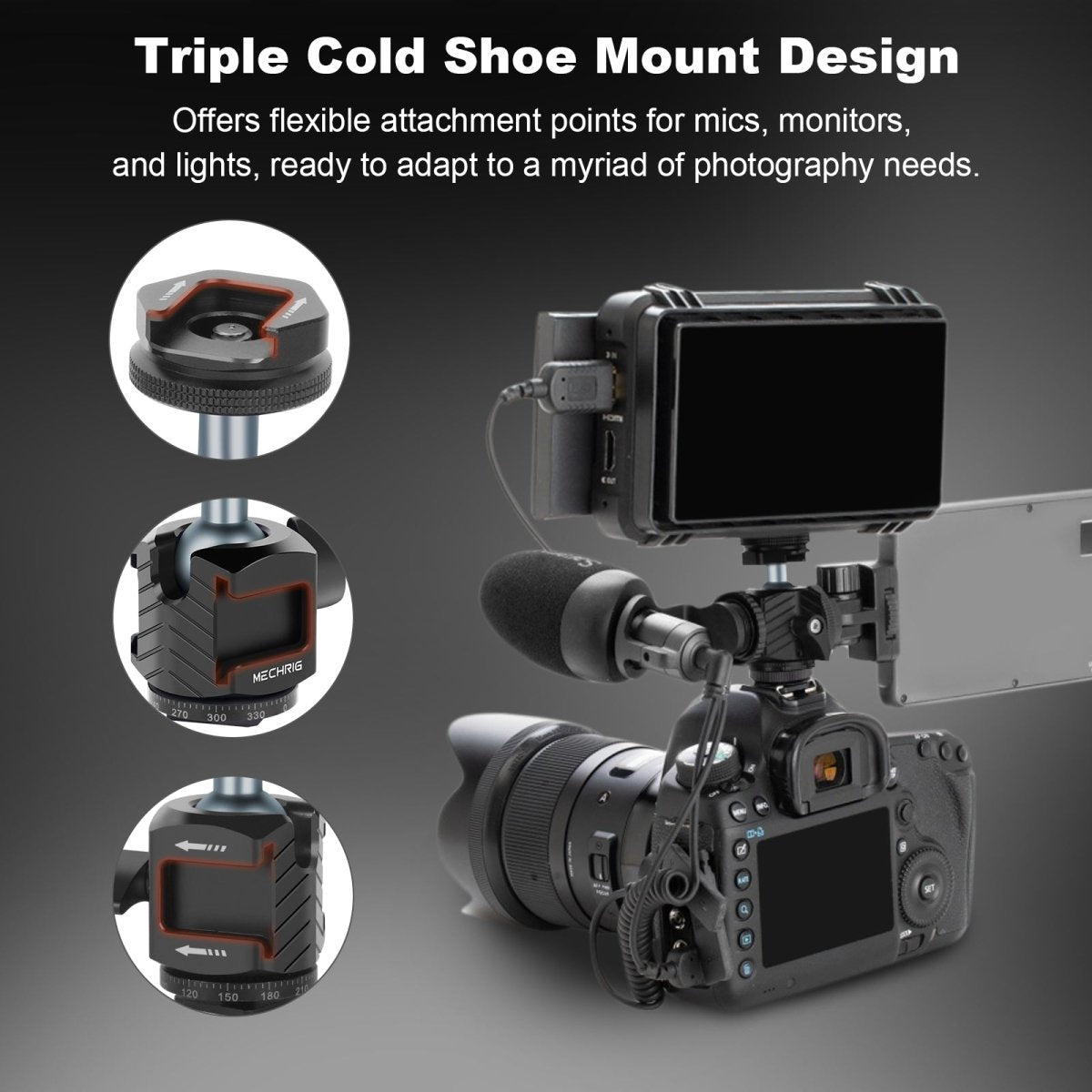 Mini Ball Head Tripod Head with Triple Cold Shoe Mount Max Load 8.8lb - CAME - TV