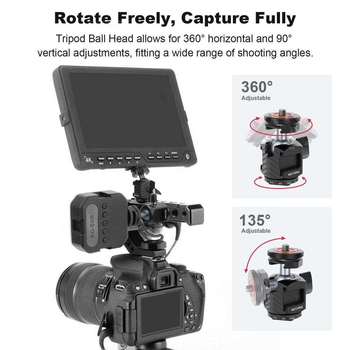 Mini Ball Head Tripod Head with Triple Cold Shoe Mount Max Load 8.8lb - CAME - TV
