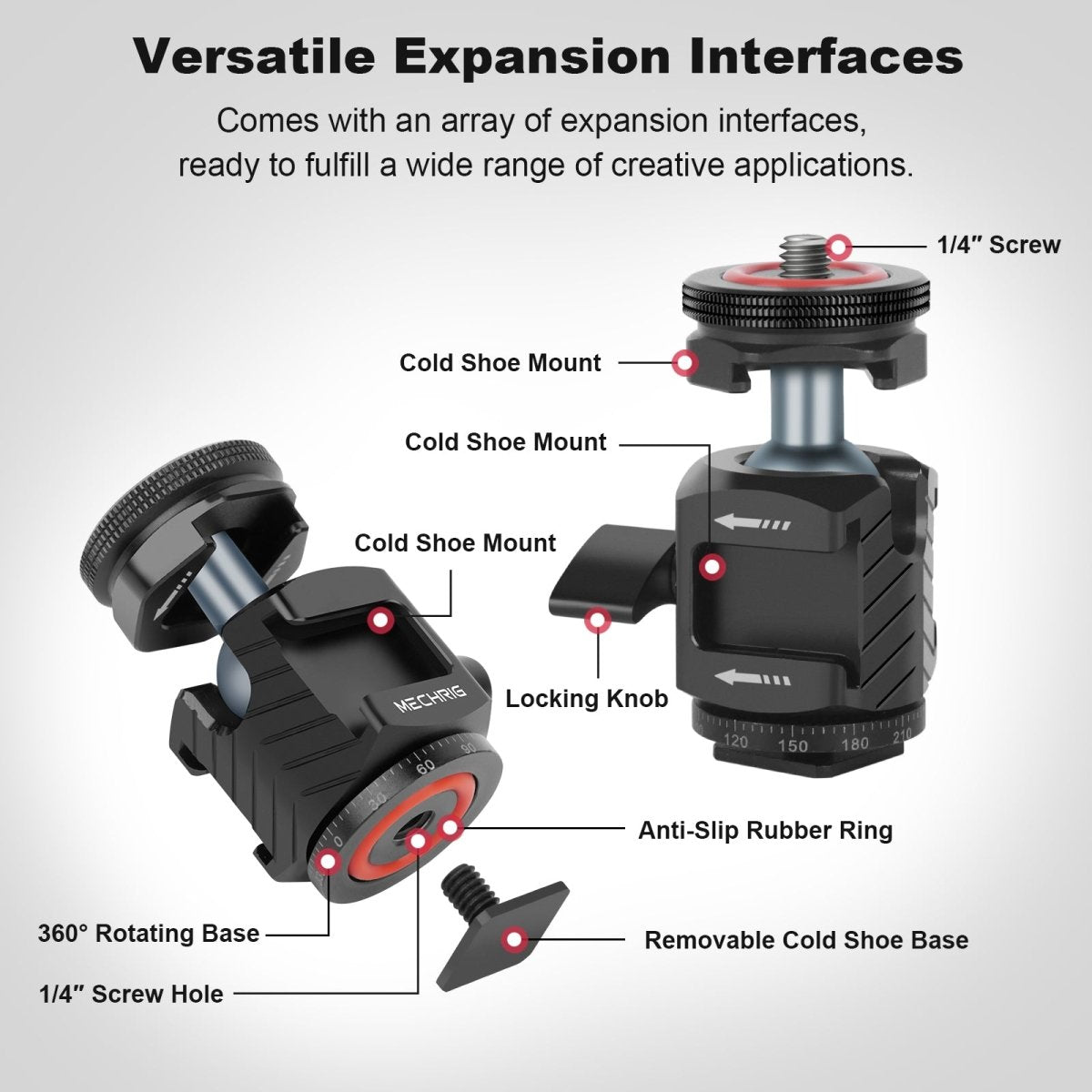 Mini Ball Head Tripod Head with Triple Cold Shoe Mount Max Load 8.8lb - CAME - TV