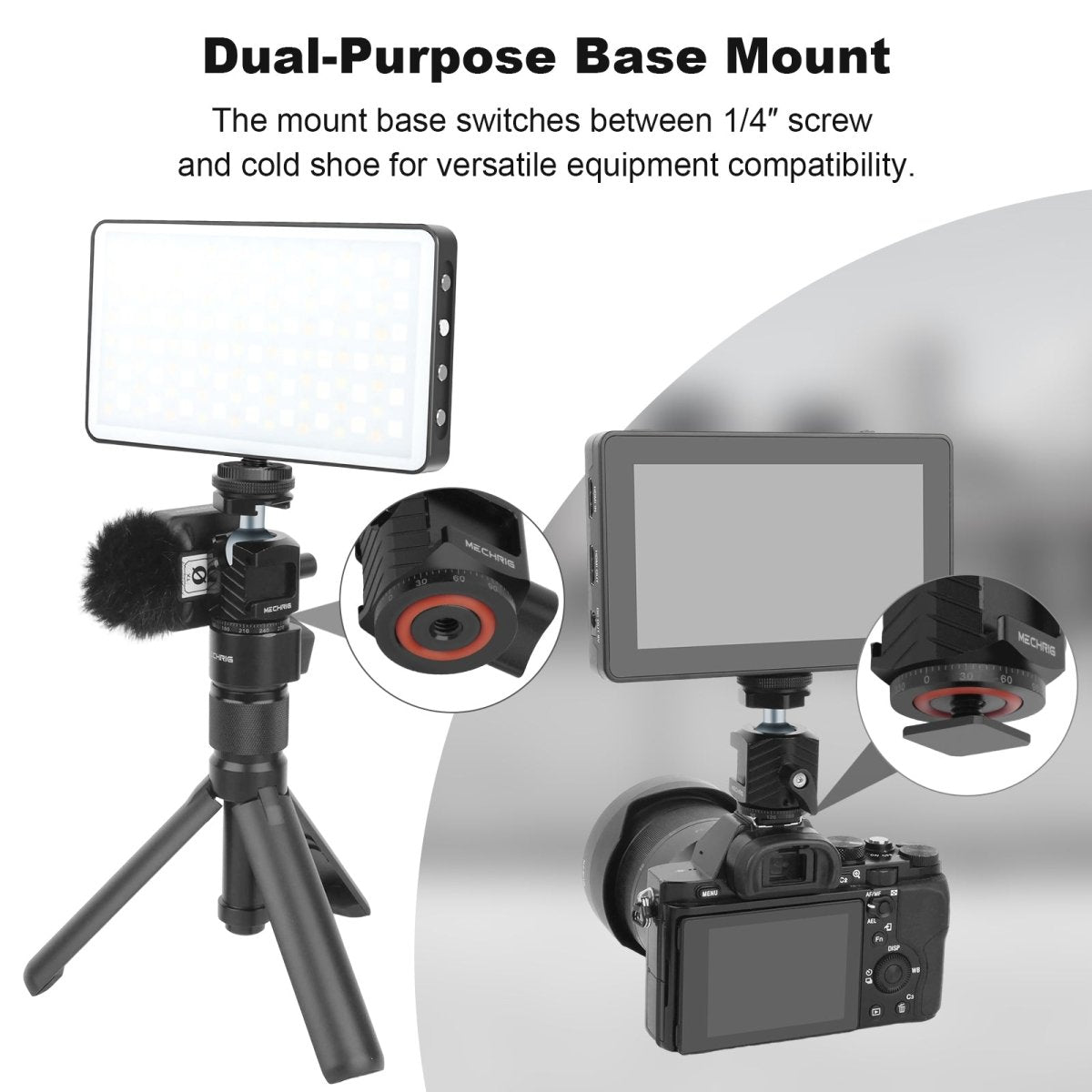 Mini Ball Head Tripod Head with Triple Cold Shoe Mount Max Load 8.8lb - CAME - TV