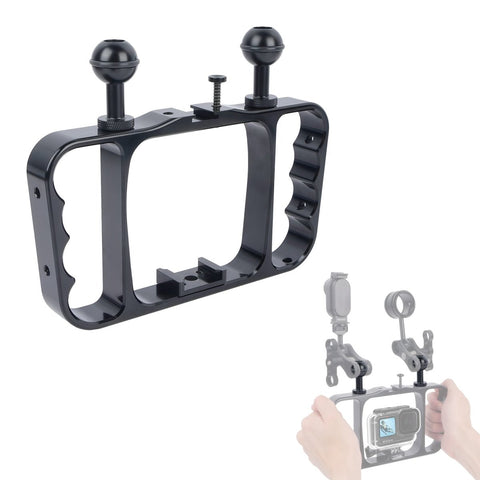 Underwater Dual Handle Grip for GoPr0 13/12/DJl Action 4 - Aluminum Alloy Diving Cage with Cold Shoe Mount & Ball Heads - CAME - TV
