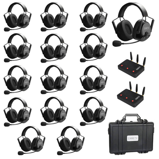 CAME-TV KUMINIK8 Duplex Digital Wireless Intercom Headset Distance up to 1500ft (450 Meters) with Hardcase - Dual Ear 15 Pack - CAME-TV