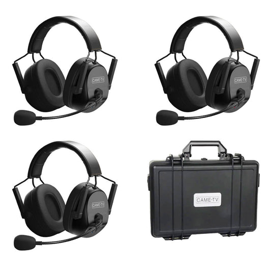 CAME-TV KUMINIK8 Duplex Digital Wireless Intercom Headset Distance up to 1500ft (450 Meters) with Hardcase - Dual Ear 3 Pack - CAME-TV