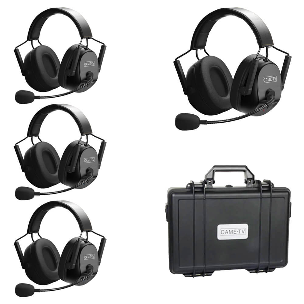 CAME-TV KUMINIK8 Duplex Digital Wireless Intercom Headset Distance up to 1500ft (450 Meters) with Hardcase - Dual Ear 4 Pack - CAME-TV