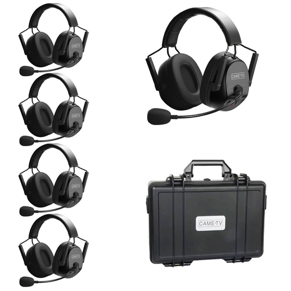 CAME-TV KUMINIK8 Duplex Digital Wireless Intercom Headset Distance up to 1500ft (450 Meters) with Hardcase - Dual Ear 5 Pack - CAME-TV