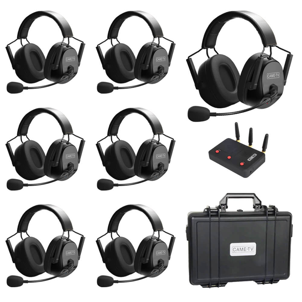 CAME-TV KUMINIK8 Duplex Digital Wireless Intercom Headset Distance up to 1500ft (450 Meters) with Hardcase - Dual Ear 7 Pack - CAME-TV