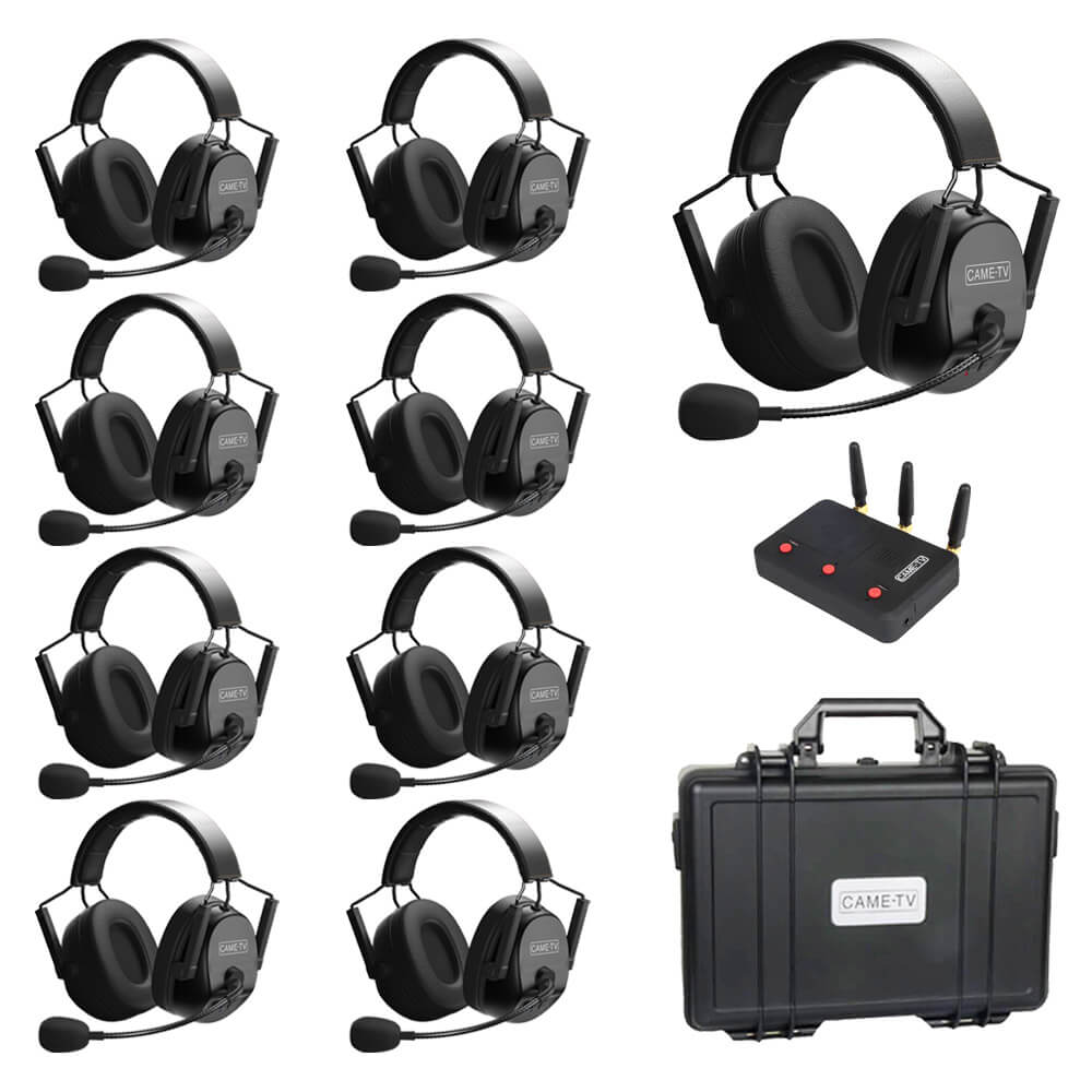CAME-TV KUMINIK8 Duplex Digital Wireless Intercom Headset Distance up to 1500ft (450 Meters) with Hardcase - Dual Ear 9 Pack - CAME-TV