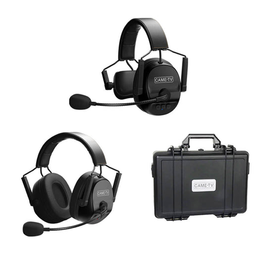 CAME-TV KUMINIK8 Duplex Digital Wireless Intercom Headset Distance up to 1500ft (450 Meters) with Hardcase - Mixed 2 Pack 1 Single Ear & 1 Dual Ear - CAME-TV
