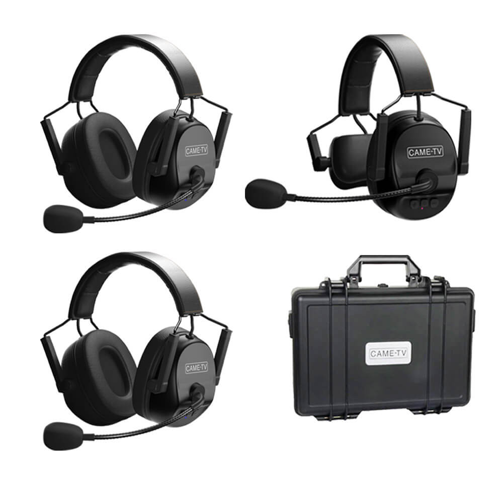 CAME-TV KUMINIK8 Duplex Digital Wireless Intercom Headset Distance up to 1500ft (450 Meters) with Hardcase - Mixed 3 Pack 1 Single Ear & 2 Dual Ear - CAME-TV