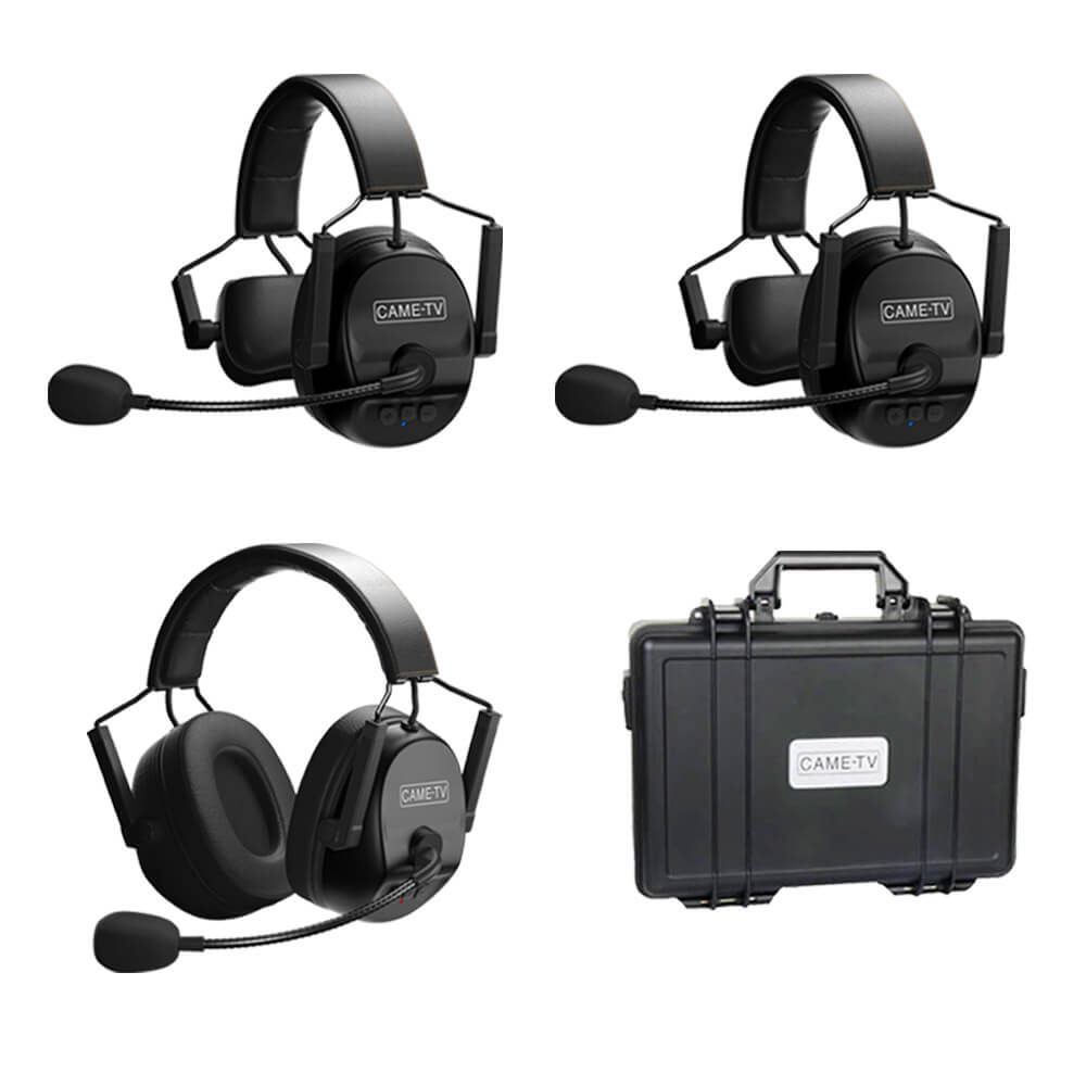 CAME-TV KUMINIK8 Duplex Digital Wireless Intercom Headset Distance up to 1500ft (450 Meters) with Hardcase - Mixed 3 Pack 2 Single Ear & 1 Dual Ear - CAME-TV