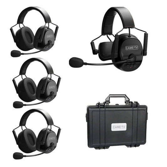 CAME-TV KUMINIK8 Duplex Digital Wireless Intercom Headset Distance up to 1500ft (450 Meters) with Hardcase - Mixed 4 Pack 1 Single Ear & 3 Dual Ear - CAME-TV