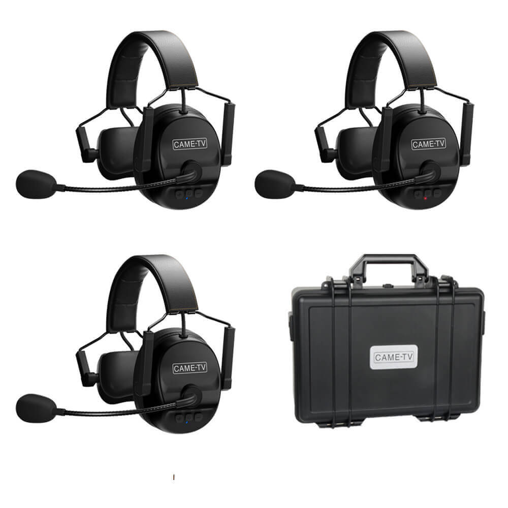 CAME-TV KUMINIK8 Duplex Digital Wireless Intercom Headset Distance up to 1500ft (450 Meters) with Hardcase - Single Ear 3 Pack - CAME-TV