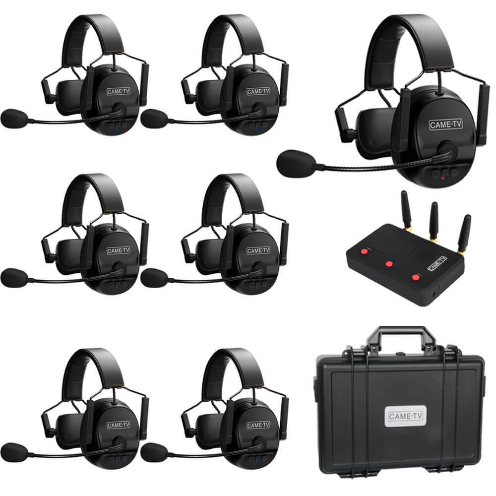 CAME-TV KUMINIK8 Duplex Digital Wireless Intercom Headset Distance up to 1500ft (450 Meters) with Hardcase - Single Ear 7 Pack - CAME-TV