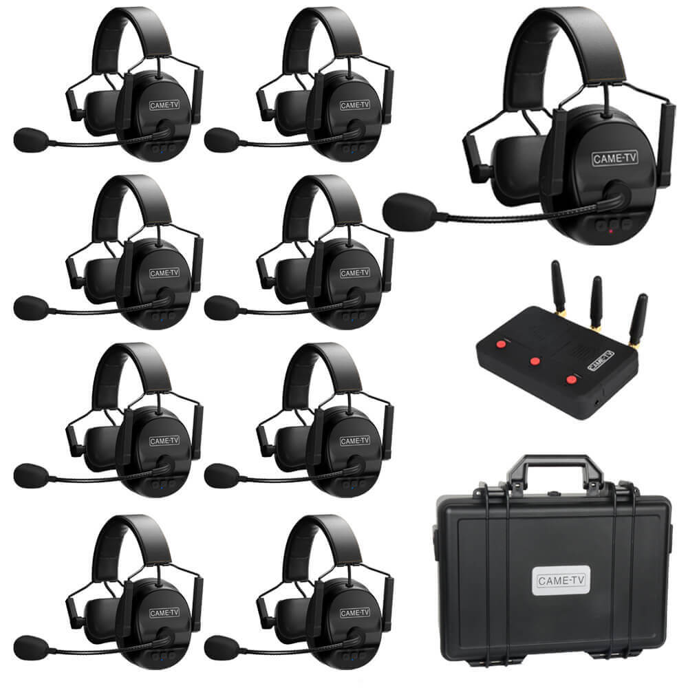 CAME-TV KUMINIK8 Duplex Digital Wireless Intercom Headset Distance up to 1500ft (450 Meters) with Hardcase - Single Ear 9 Pack - CAME-TV