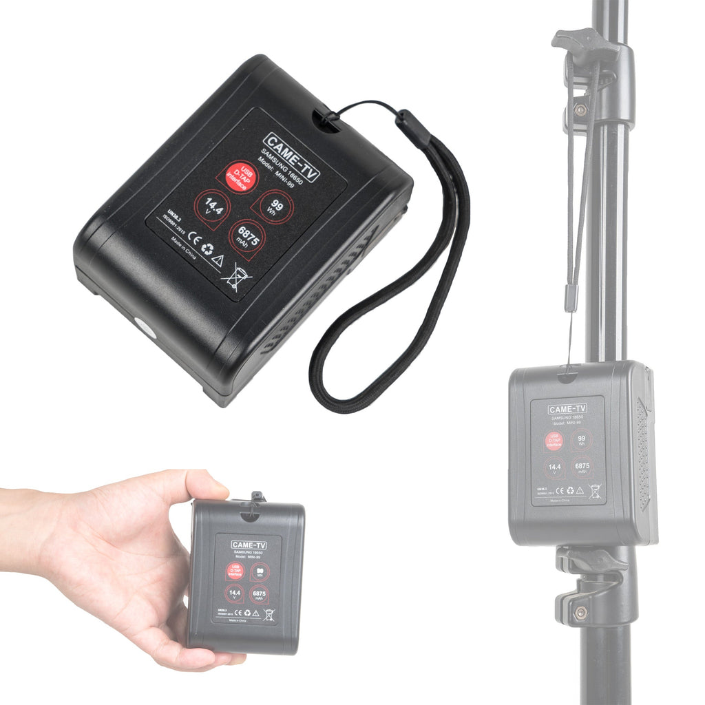 CAME-TV Mini 99 V-mount Battery Lightweight Samsung 18650 with 2 D-TAP & 1 USB 5V Outlets CAME-TV Mini 99 V-mount Battery Lightweight Samsung 18650 with 2 D-TAP & 1 USB 5V Outlets